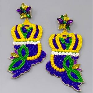 Mardi Gras earrings seed bead LOUISIANA "The Boot"
